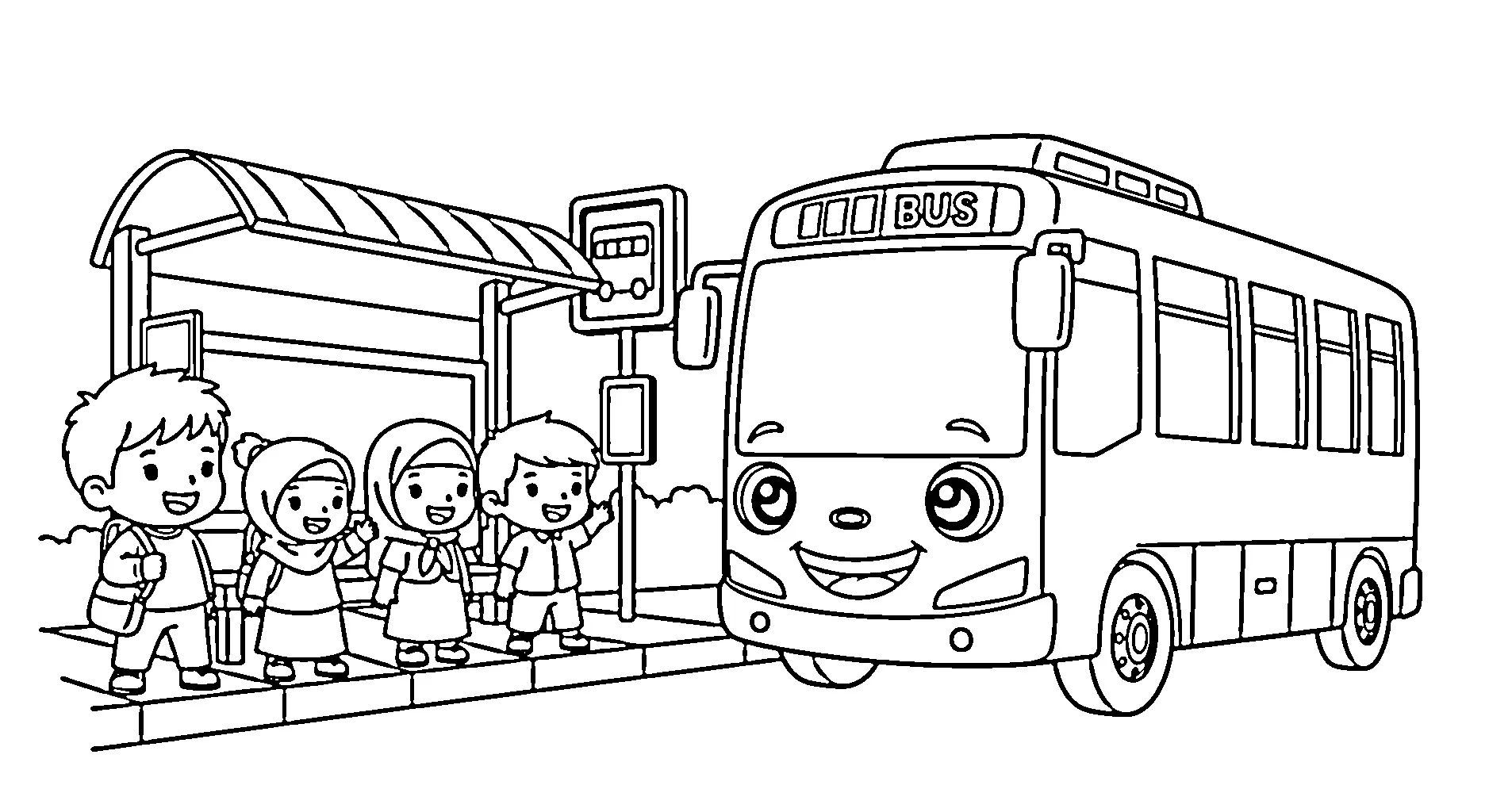 anak sekolah menunggu bus kota